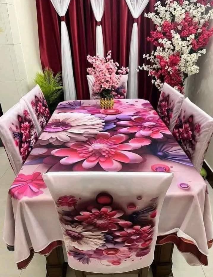 3D ডাইনিং টেবিল ও চেয়ার কাভার ফুল সেট কোড: NTM: 25