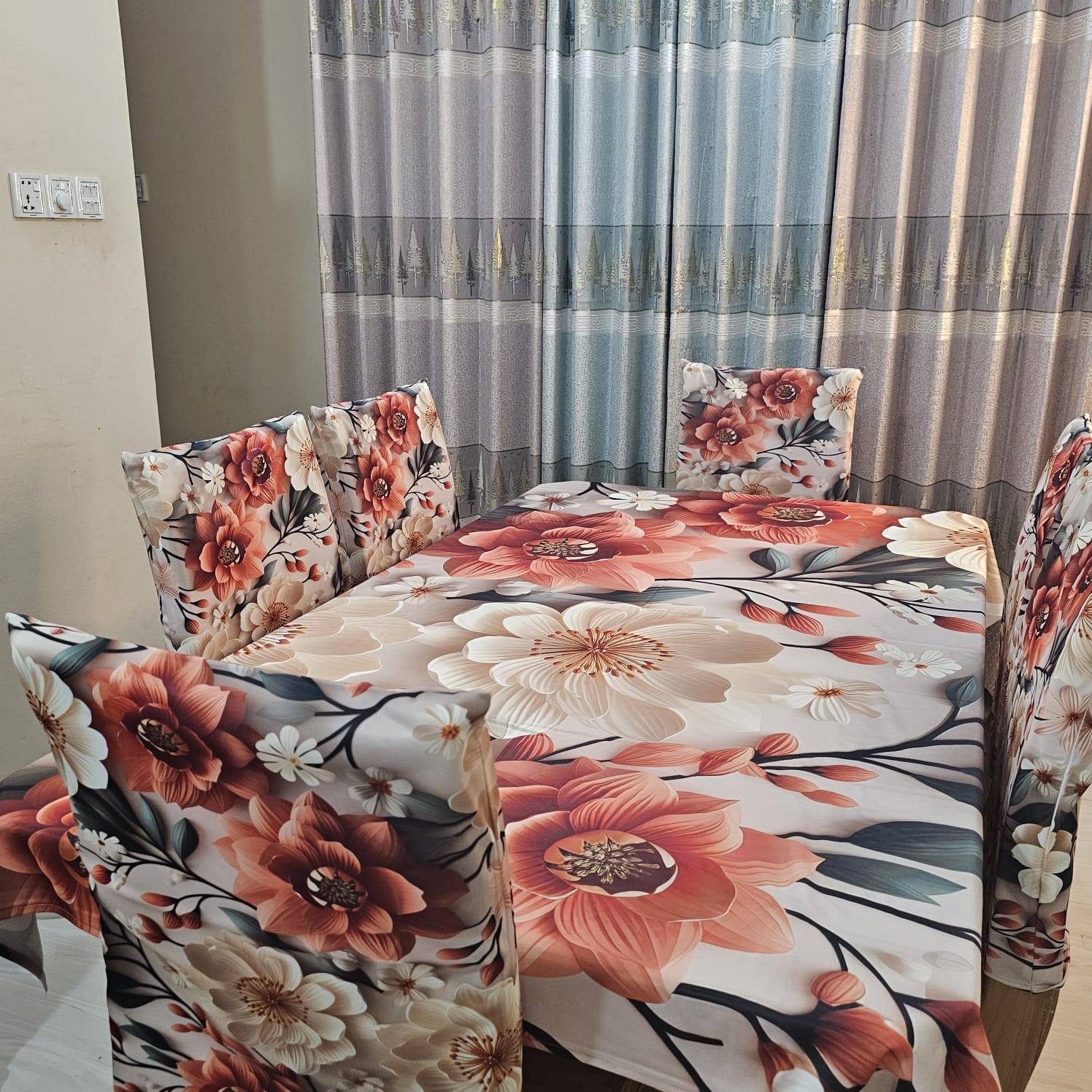 3D ডাইনিং টেবিল ও চেয়ার কাভার ফুল সেট কোড: NTM: 0