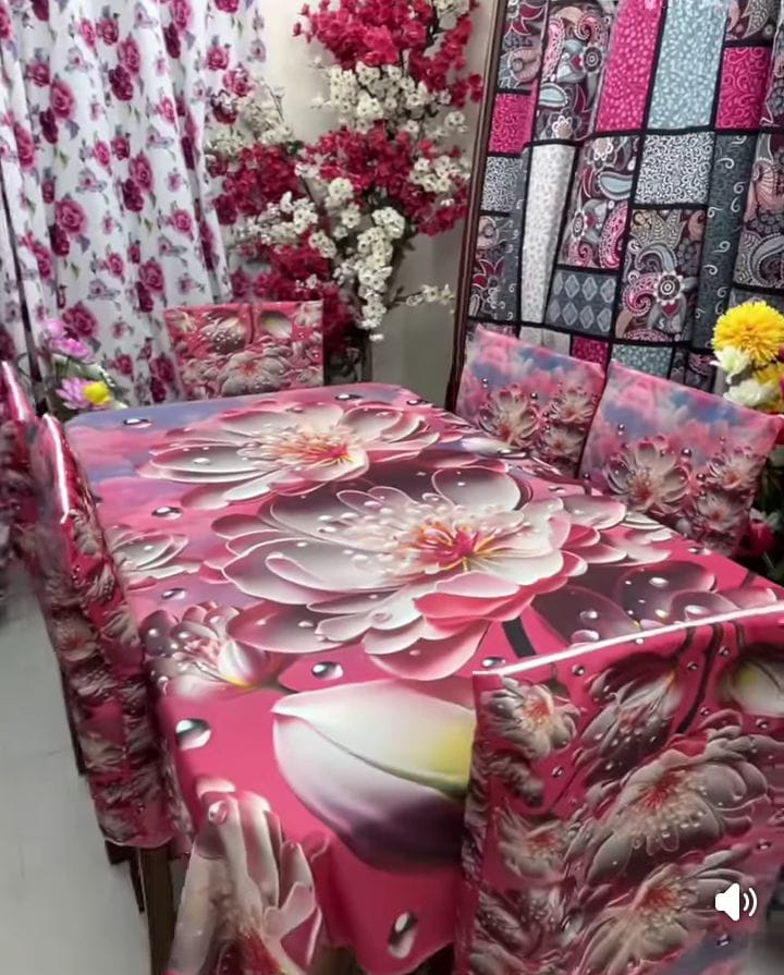 3D ডাইনিং টেবিল ও চেয়ার কাভার ফুল সেট কোড: NTM: 120