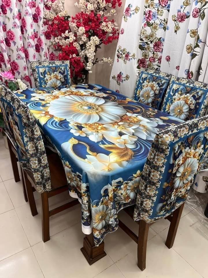 3D ডাইনিং টেবিল ও চেয়ার কাভার ফুল সেট