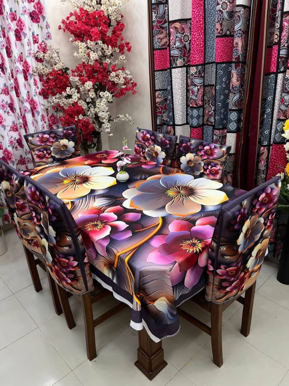 3D ডাইনিং টেবিল ও চেয়ার কাভার ফুল সেট