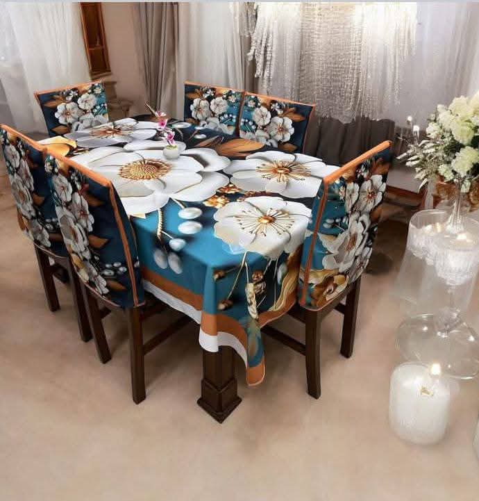 3D ডাইনিং টেবিল ও চেয়ার কাভার ফুল সেট