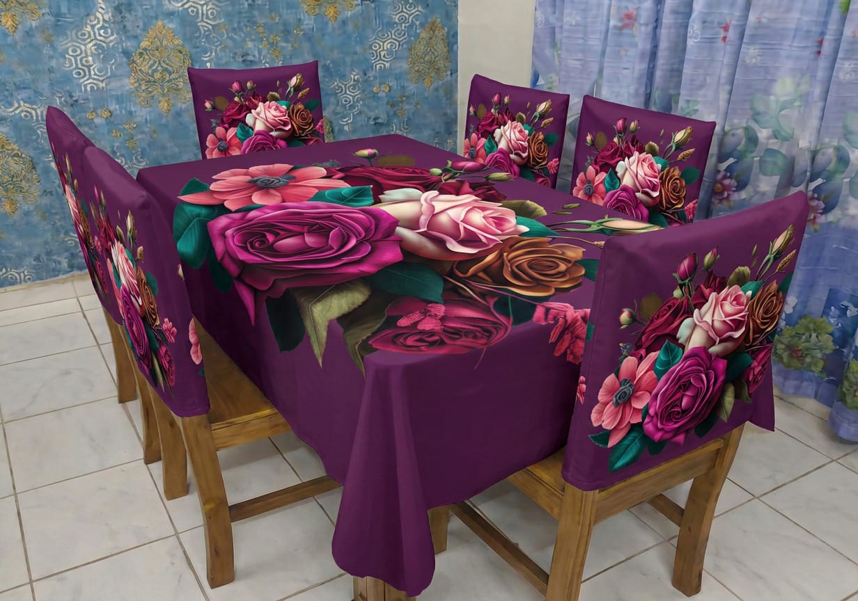 3D ডাইনিং টেবিল ও চেয়ার কাভার ফুল সেট