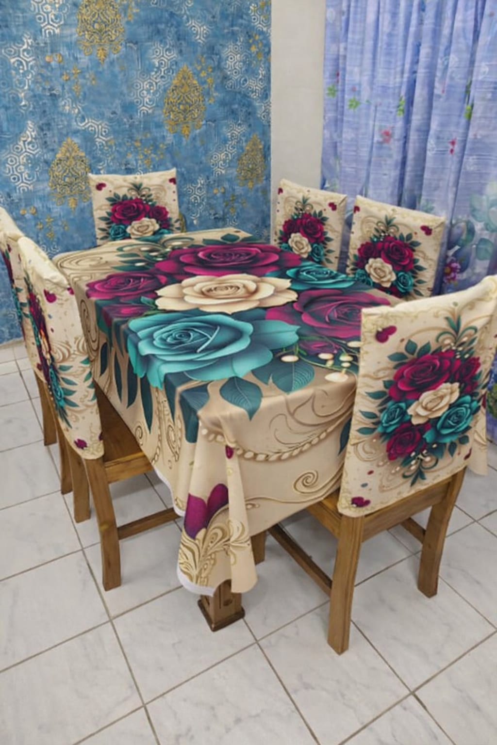 3D ডাইনিং টেবিল ও চেয়ার কাভার ফুল সেট